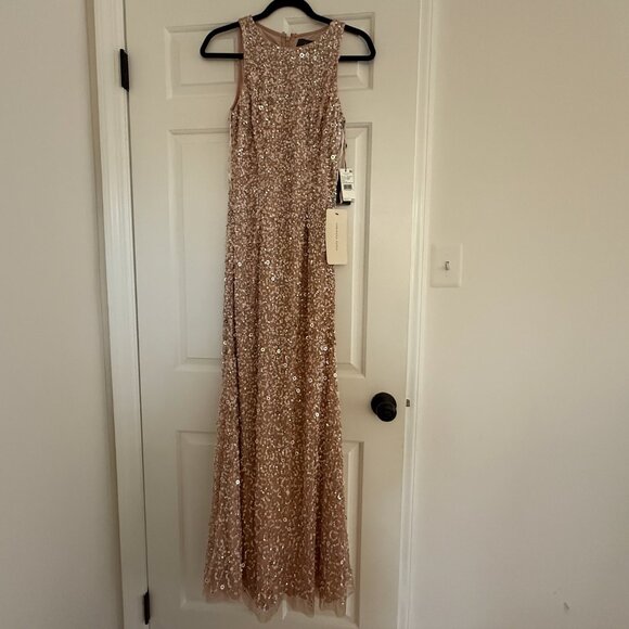 Adrianna Papell Halter Blush Beaded Gown - Picture 1 of 3